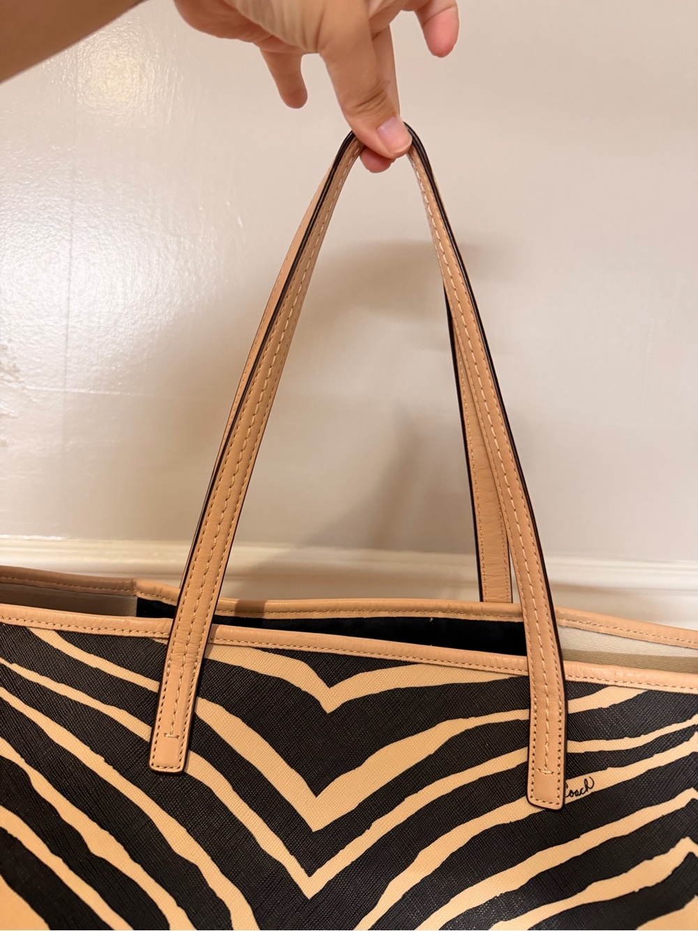 Coach Zebra-Print Leather Tote Bag in Black and Tan - Picture 3 of 6